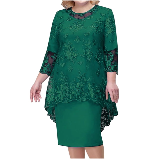 Womens Plus Size Evening Dress Lace Embroidery Two Piece Set Temperament Fit Dress