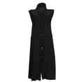 thumbnail image 4 of FcBaudy Robe Sans Manches à Col Rond, Robes d'Été pour Femmes, Robes pour Femmes Femmes Été Décontracté Poche Boutons Uni Épaules Dénudées Robe Sans Manches Robe Femme, 4 of 5