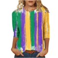 thumbnail image 1 of Penkiiy 2024 Blouse Mardi Gras Tops pour Femmes T-Shirt Quotidien Manches 3/4 Blouse Imprimé Masque Haut Carnaval Col Rond Chemise Décontractée TG Multicolore, 1 of 5