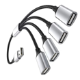 thumbnail image 2 of 2X USB to USB 2.0 Triple USB Port HUB OTG Adapter Cable Data Charging Convertor USB Extension Splitter,USB A to 4USB,2 x USB HUB Splitter Adapter,Black & Silver, 2 of 3