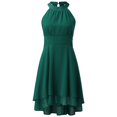 thumbnail image 4 of XDZJLR Womens Dresses formal Solid Halter Neck Button Chiffon Splice A Line Skirt, 4 of 5