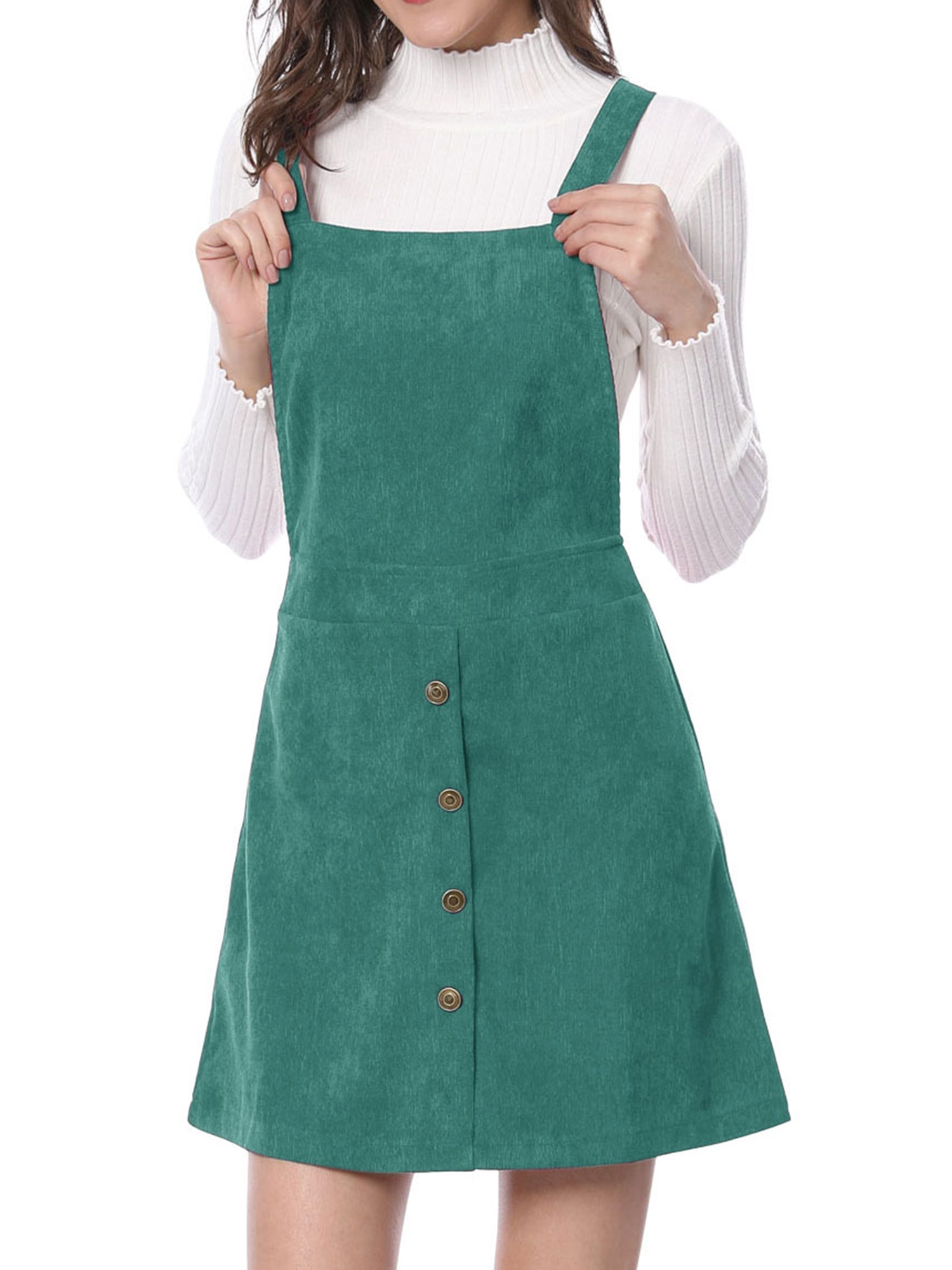 INSPIRE CHIC Robe Salopette Tablier Trapèze en Velours Côtelé à Bretelles pour Femme