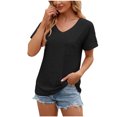 thumbnail image 1 of RKSTN Tops for Women Trendy Spring Summer Solid Color Lace V-neck Short Sleeve T-shirt Temperament Loose Plus Size Tops, 1 of 3