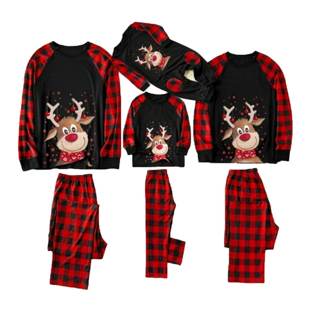 Pyjamas de Famille Assortis avec T-Shirt Imprimé Cerf et Pantalon de Salon Bas