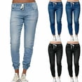 thumbnail image 4 of NEW Women‘s Casual Denim Jogger Pants Ladies Drawstring Elastic Waist Jeans, 4 of 5