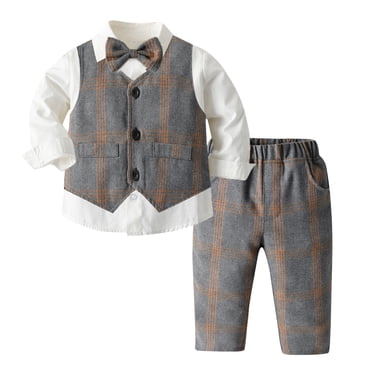 Toddler Suit for Boys Collared Dress Shirt +Bowtie+Vest+Pants 4 Pieces Formal Clothes Sets One Birthday Outfit Boy for Boys 12-18 Months