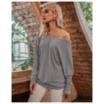 thumbnail image 3 of Chandail en Tricot à Épaules Dénudées à Manches Longues pour Femme, Coupe Ample, Uni, 3 of 6