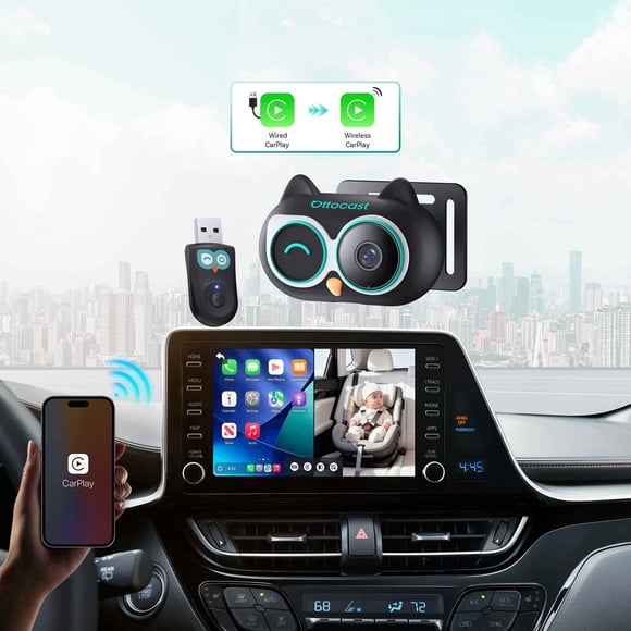 Ottocast Adaptateur de Jeu de Voiture Sans Fil pour Soins de Cabine Caméra de Siège Arrière de Voiture pour Bébés Animaux Enfants Accessoires de Voiture pour Hyundai Benz VW Toyota