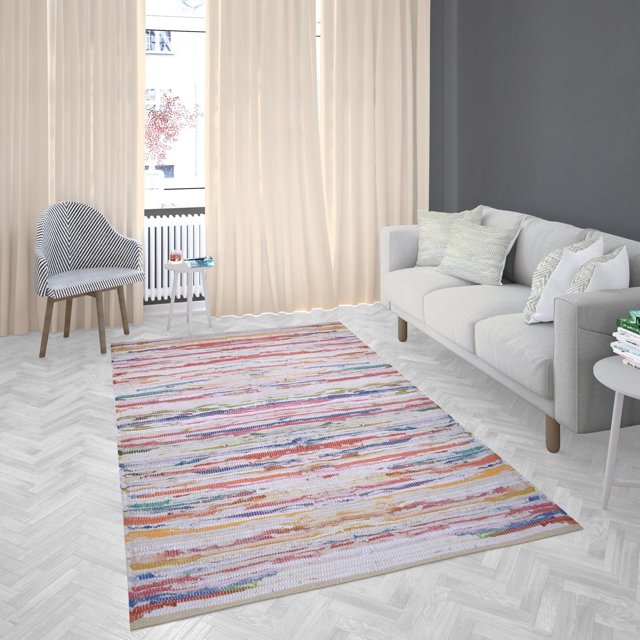 Fabstyles Premium 100% Cotton Rug, Handmade Area Rag Rug for Living Room, Hallway, Patio