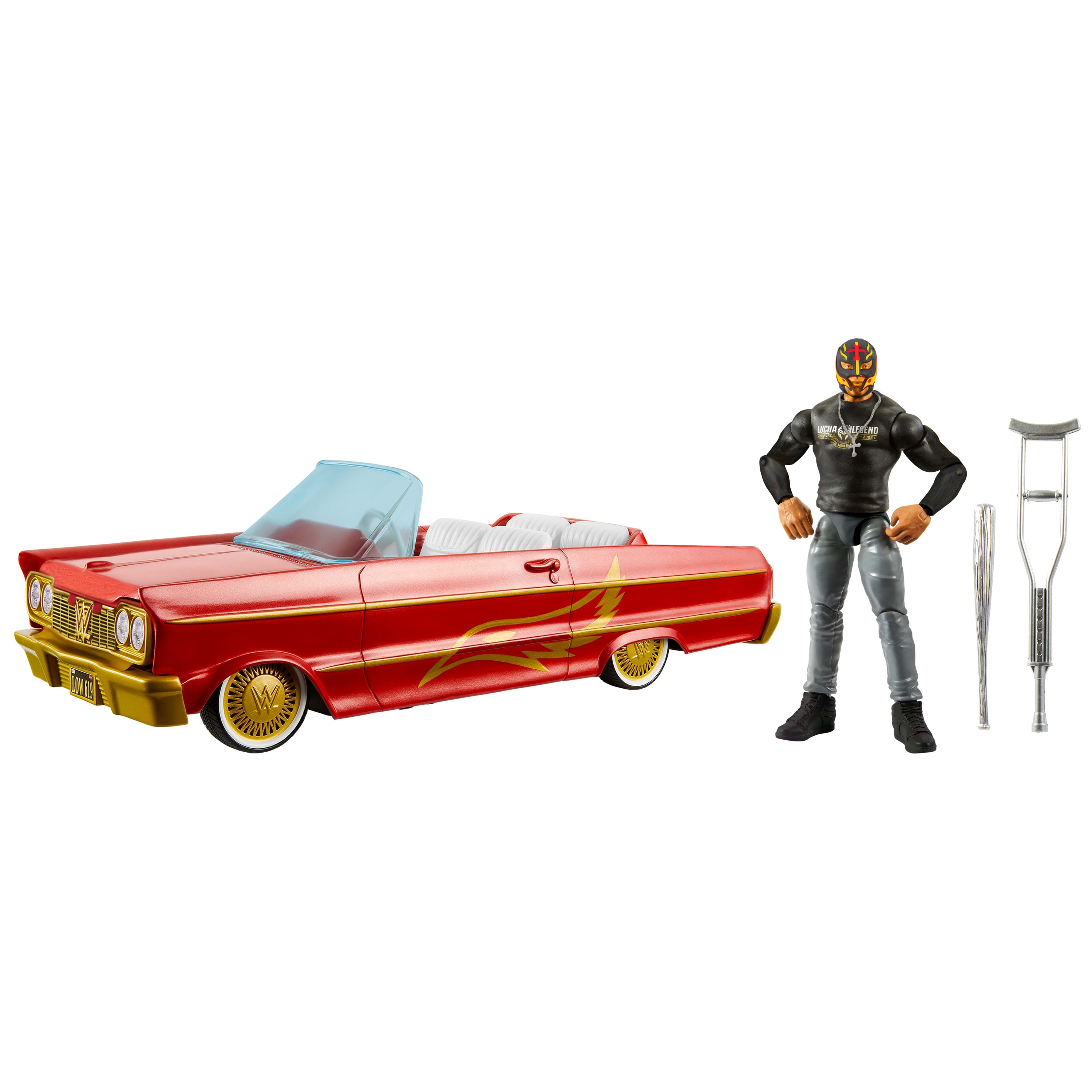 WWE Action Figure Vehicle Lucha Low Rider Car with Rey Mysterio Main Event Action Figure