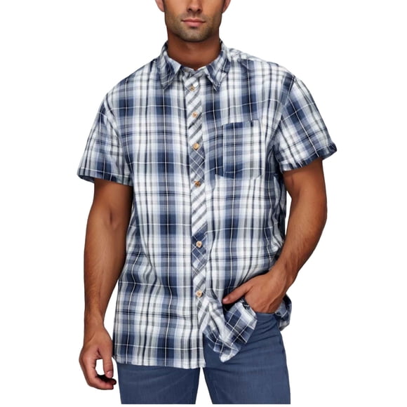 Men's Casual Shirt, Short Sleeve Plaid Button Down Shirt with Pocket, Regular Fit for Spring and Summer