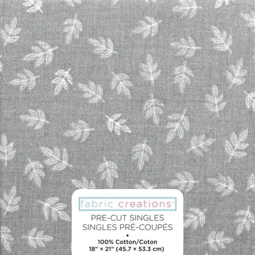 Fabric Creations Grey with White Leaves Fat Quarter Pre-Cut Fabric - 46 cm (18 in) × 53 cm (21 in)/45 cm (17.7 in) × 53 cm (20.9 in), 18x21