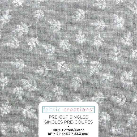 Fabric Creations Grey with White Leaves Fat Quarter Pre-Cut Fabric - 46 cm (18 in) × 53 cm (21 in)/45 cm (17.7 in) × 53 cm (20.9 in), 18x21