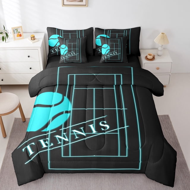 Ensemble de couette de literie de sport YST, 7 Pcs, thème de tennis, Grand Lit