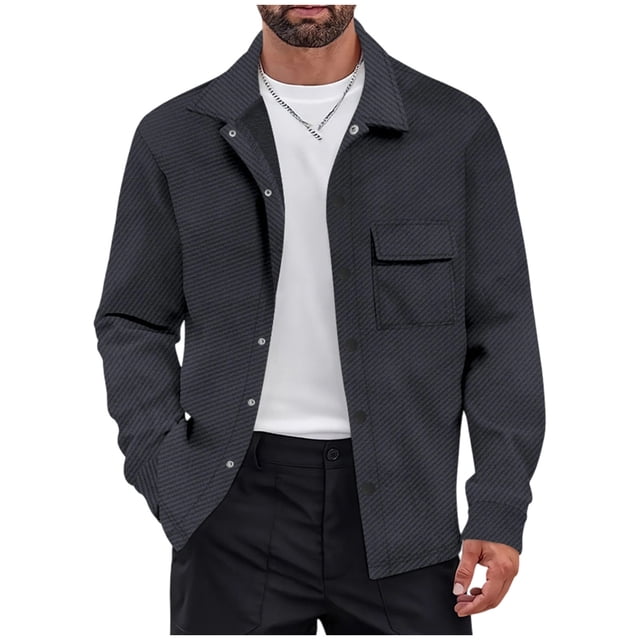 Lovzfmll Veste Décontractée pour Homme à Revers Cranté, Boutonnée devant, Détail de Poche, Gris Foncé, S