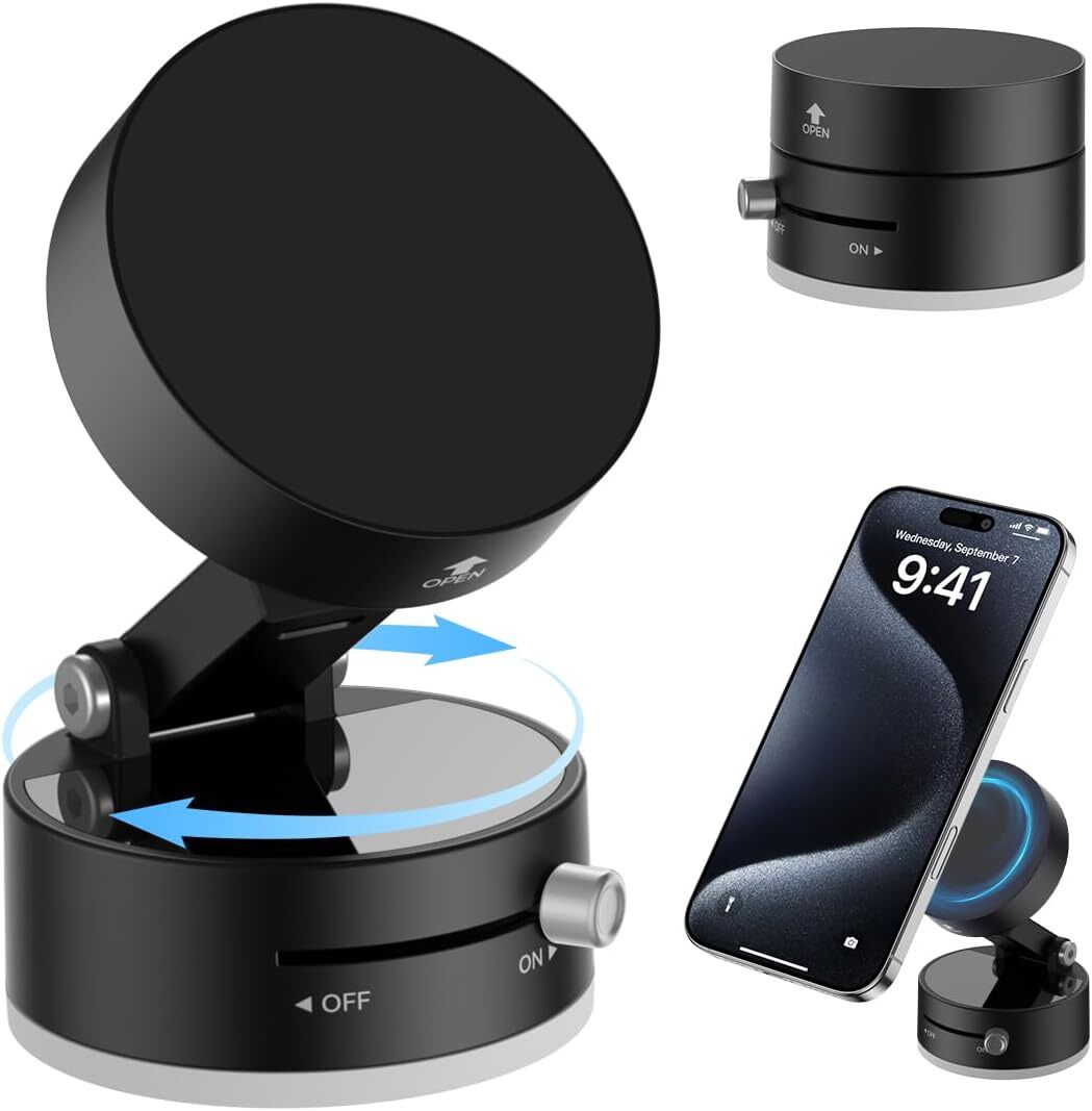 Magnetic Suction Phone Holder, 360° Adjustable Car Phone Mount with Ultra-Strong Vacuum Cup, Universal Hands-Free Cell Phone Stand for iPhone 16/15/14/13/12 & Android – Perfect for Car