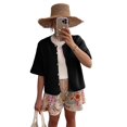 thumbnail image 1 of Gupgi Knitted Crop Cardigan for Women Short Sleeve Button Down Sweater Solid Color Ribbed Tops, 1 of 4