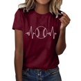 thumbnail image 1 of adviicd T-Shirts Femmes T-Shirt Rayé Manches Courtes Col Rond Basique Vin,TTG, 1 of 5
