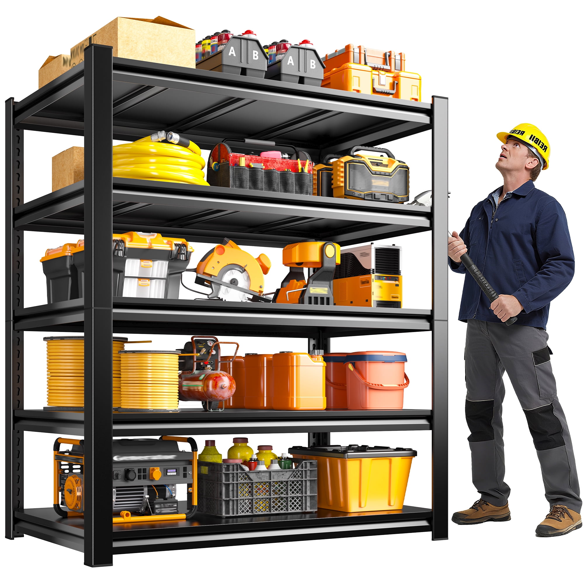 Exenoray 5-Tier Metal Shelving Unit for Garage,  2000lbs Capacity, Heavy Duty Adjustable Storage Rack for Tools, 16"D x 36"W x 72"H Black