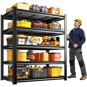 Exenoray 5-Tier Unité de rayonnage en métal pour garage, 2000lbs Capacité, rack de rangement réglable pour outils, 16"D x 36"L x 72"H Noir