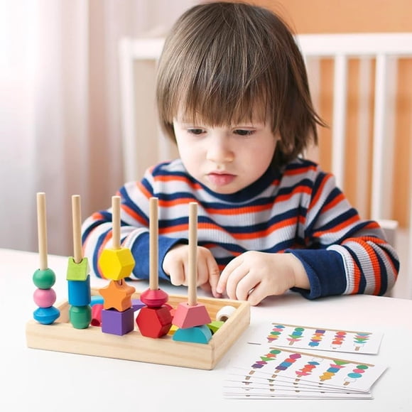 Trendy Education Toys for Child Montessori Wooden Lacing Beads Toy Set with Storage Box Educational STEM Preschool Learning Toy for 2 3 4 Year Old Toddlers