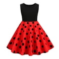 thumbnail image 1 of Huvoen Robes Mignonnes pour Femmes Été Filles Été Rétro Taille Rayure Couleur Unie à Empiècements Manches Volantées Manches Col Rond Robe Rouge 120, 1 of 5