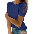 thumbnail image 2 of EQWLJWE Hauts pour Femmes 2023 Été Femmes Dames Uni Manches Courtes Col Rond Chandail à Enfiler Hauts en Dentelle Chemises Blouse Hauts pour Femmes Liquidation, 2 of 5