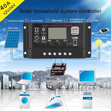 EGNMCR 40A Solar Panel Controller Battery Charge Regulator 12V/24V Auto With USB el regulator