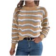 thumbnail image 1 of cfhntfmh Womens Long Sleeve Sweater Casual Crewneck Knit Shirt Tops Spring Fall Striped Color Block Crochet Sweaters, 1 of 7