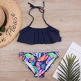 thumbnail image 2 of Toddler Girls Kids Swimsuit Sling Feather Printing Cute Beach Ruffle Bikini Suit, 2 of 9