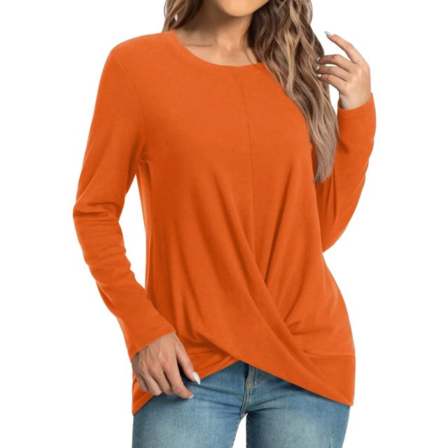 Hauts Tuniques d'Automne pour Femmes pour Porter avec des Leggings, Blouse à Manches Longues à Torsade devant, Décontractée, Coupe Ample, Col Ras du Cou, T-shirts de Noël