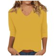 thumbnail image 1 of Womens Tops V Neck Solid Color Casual Summer Basic Top Long Sleeve Basic Oversized Tshirts for Women Yellow XL, 1 of 4