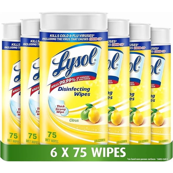 Lysol Disinfecting Wipes, Thick Cleaning Wipes with Micro Pocket Design for Home & Electronics, Kills 99.9% of Germs, Removes Allergens, Citrus Scent, 6 x 75 Count (450 Total Wipes)