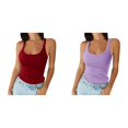 thumbnail image 1 of 2 Pack(Purple 1PCS & Wine 1PCS) Multipack 4 Set Crop Top Women Spaghetti Strap Neck Ribbed Tank Tops Slim Fitted Camisole Basic Sleeveless Layering Shirts, 1 of 4
