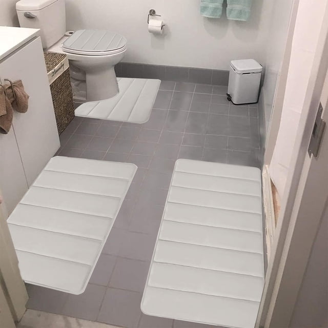 Yhmxh Bathroom Rugs Memory Foam Bath Mat 4 Set Bathroom Rugs For 4 Pcs Toilet Mats Universal Soft Comfortable Water Absorption Non-Slip Thick Machine Washable Easier To Dry Dark Living Room Rug