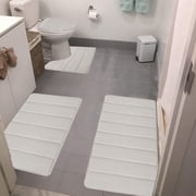 Bathroom Rugs Mat 4 Set, Xinsrenus Soft Velvet Fleece Foam Bath Rugs, Non-Slip Thick Water Absorbent Machine Washable Quick Dry Bath Mats for Bathroom Floor Tub Shower Toilet, Beige