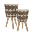 thumbnail image 1 of S/2 10/12" DIAMOND PLANTER W/ WOOD LEGS, BROWN, 1 of 1