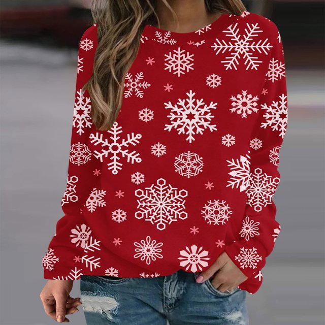 Costumes de Noël en Liquidation Mode Femmes Imprimé Manche Confortable Respirant Chandail à Col Rond Chandail Grande Taille pour Femmes