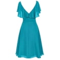 thumbnail image 3 of TopLLC Robe de Mariage pour Femme Grande Taille en Mousseline Portefeuille à Volants Robe de Cocktail Col en V avec Pompons Ceinturée Ourlet à Volants Manches Courtes Moulante Robe Crayon Robe Midi, 3 of 5