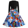 thumbnail image 4 of Fridja Robe Vintage Évasée à Nœud Papillon pour Femmes, Manches Longues, Imprimée, pour Fête de Noël, 4 of 7