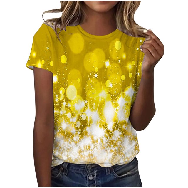 Dealovy T-Shirts pour Femmes Décontractés à Manches Courtes Tuniques Imprimées Col Ras du Cou Été Amples Confortables Blouses
