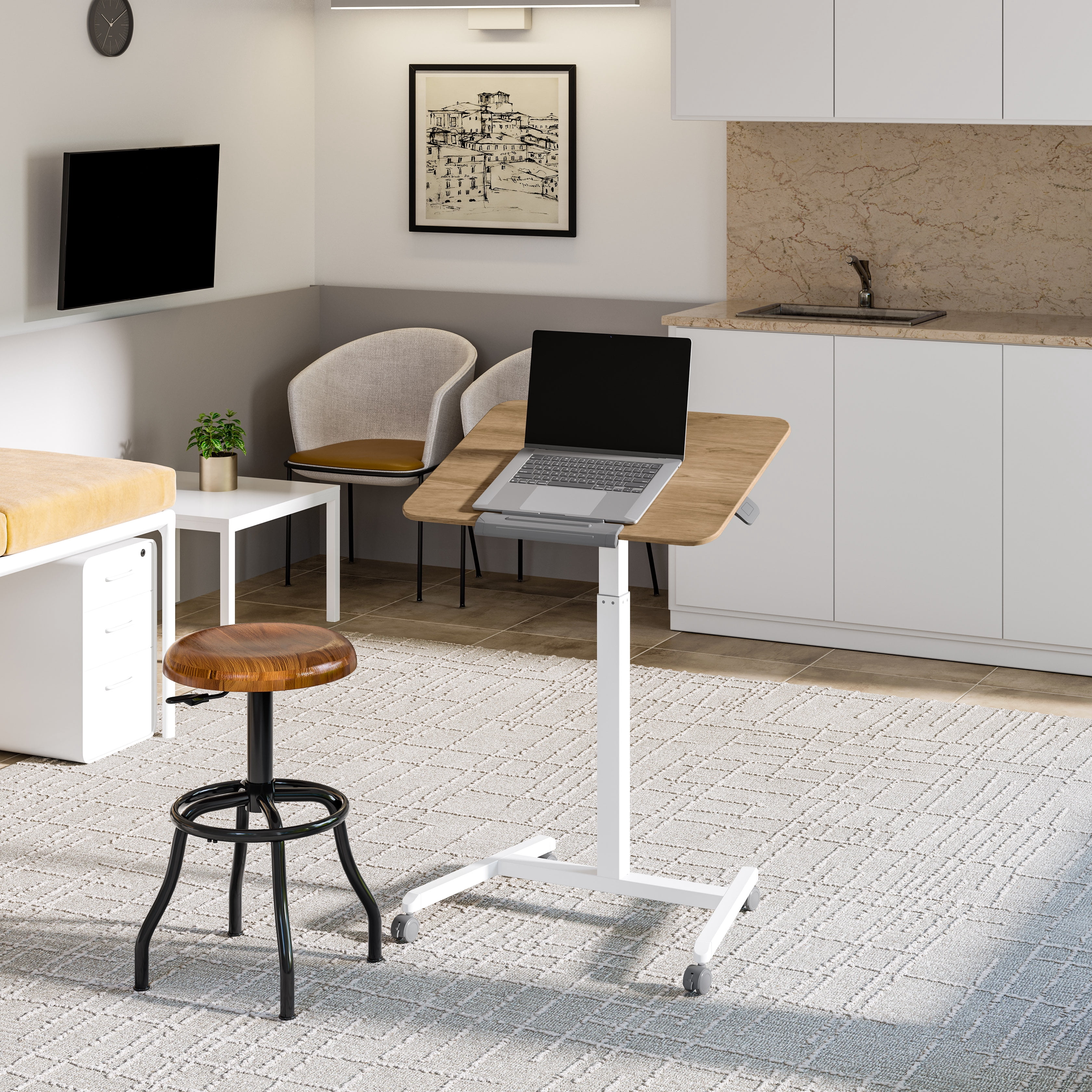 Seville Classics Natural Wood airLIFT® Pneumatic Tilting Mobile Desk Cart