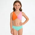 thumbnail image 2 of Girls Two Piece Swimsuit Set Knotted Color-Block Crop Top & Shorts in Mint Green Size 3-12 Years, 2 of 4