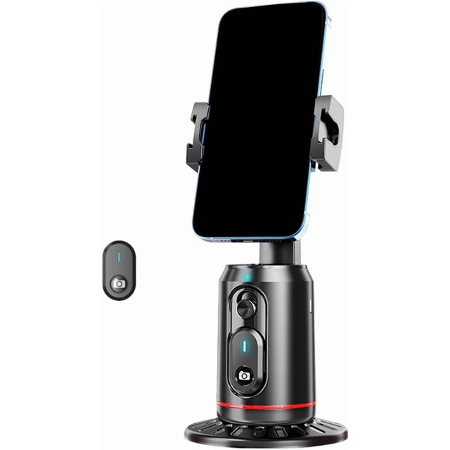 Built-in AI Camera Smart Auto-Tracking Phone Stand,Tripod for Face & Body, 360° Rotation with Gesture Control for Video Vlogging (Remote Control + Charging Cable)