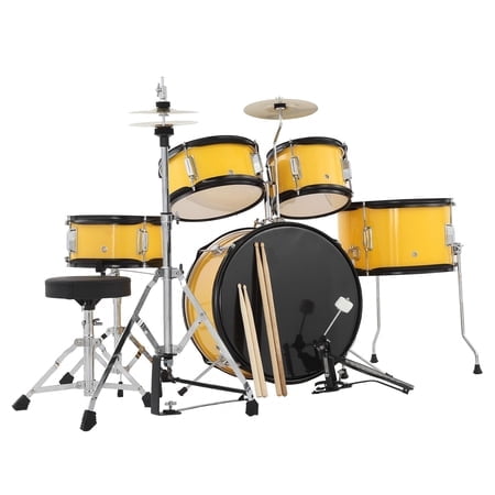 BeesClover Kids Drum Set, 5-Piece Beginner Drum Kit with Adjustable Stool, Pedal, Cymbal & Drumsticks, Real Wood Junior Musical Instrument for Children Ages 3-10
