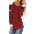 thumbnail image 1 of ZXZY Women Color Block Round Neck Long Sleeve Scoop Hem Tunic Top, 1 of 3