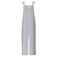 thumbnail image 4 of Lenpel Women's Jumpsuits Plus Size Sleeveless Spaghetti Strap Striped Plaid Straight Leg Rompers Causal Loose Overalls with Pockets, 4 of 5