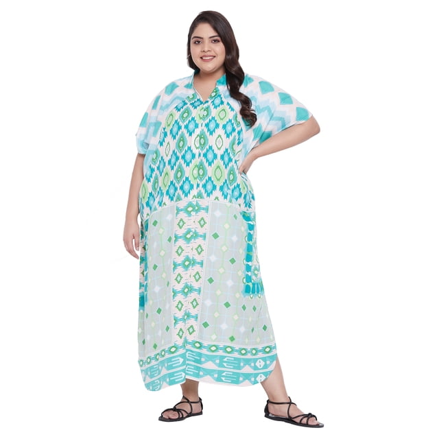 Oussum Robe Caftan Boutonnée pour Femme Longue Ajustable d'Été Maxi avec Poche