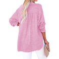 thumbnail image 3 of Womens Casual Button V Neck Long Sleeve Shirts Oversized Solid Blouses Tops Pink L, 3 of 7