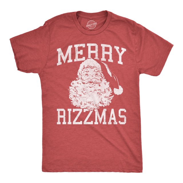Mens Funny T Shirts Merry Rizzmas Sarcastic Christmas Santa Graphic Novelty Xmas Tee for Men (Heather Red - Merry Rizzmas) - L